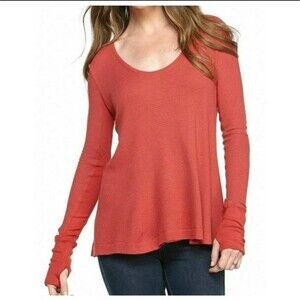 Free People We The Free Red Washed Hi-Lo Oversized Thermal Knit Top Size S